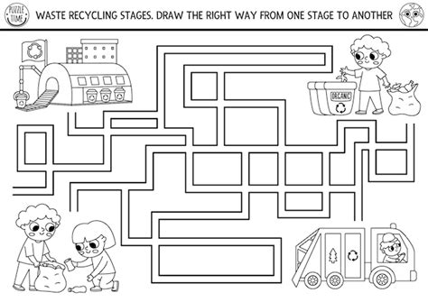 Laberinto Ecol Gico En Blanco Y Negro Para Ni Os Con Ni Os Clasificando