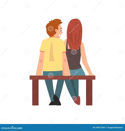 Young Man And Woman Sitting On Bench Happy Romantic Couple On Date