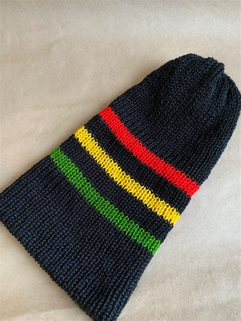 Striped Rasta Double Layered Hat Dread Beanie Mens Beanie Etsy