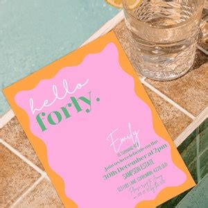 Wavy Th Birthday Invitation Forty Pink And Orange Minimalistic Wavey