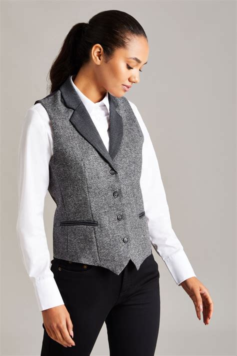 Womens Tweed Waistcoat Grey Tweed Hospitality Simon Jersey