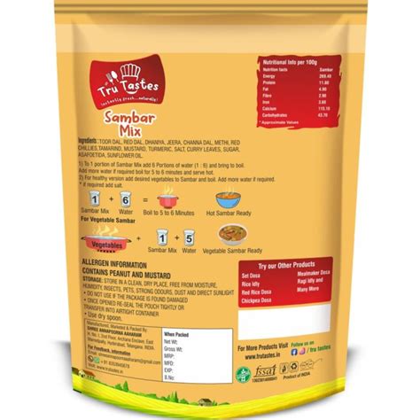 True Tastes Sambar Quick Mix Certification FSSAI At Rs 180 In