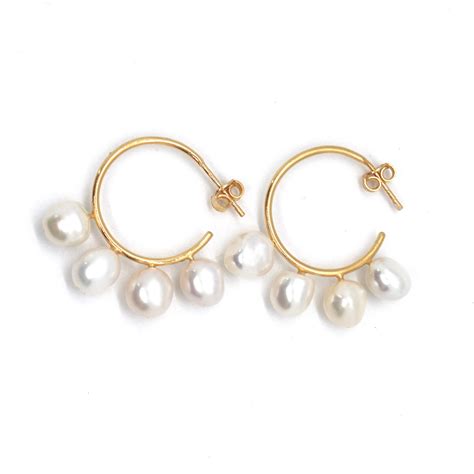 Pearl Earrings Pearl Half Hoops Pearl Hoops Pearl Jewelry Etsy