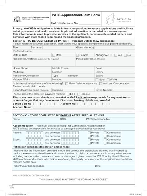 Pats Application Claim Form Fill And Sign Printable Template Online