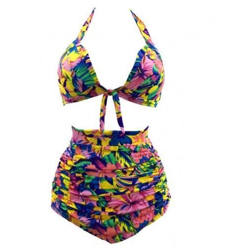 Women S Retro S Bikini Floral Halter High Waist Bathing Suits Swimwear Flower CS CENHOGK