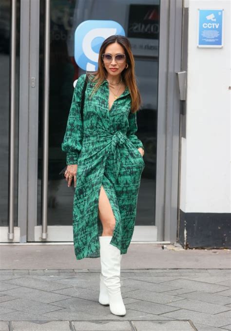 Myleene Klass Wearing Green High Split Dress And Heels In London 11 20 2023 • Celebmafia