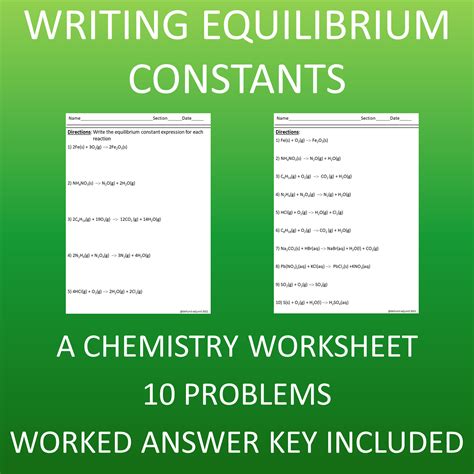 Chemical Equilibria Worksheet For Higher Ed Lesson Planet