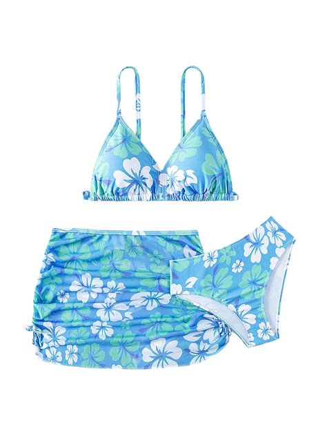 Beaudrm Girl S Piece Floral Print Bikini Y K High Cut Triangle Swimsuit Bathing Suit With