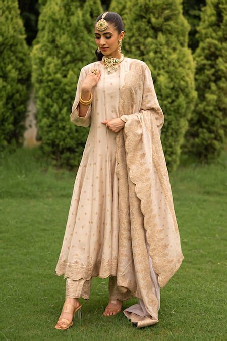 Buy Ivory Vegan Silk Woven And Embroidered Floral Azalea Anarkali Set