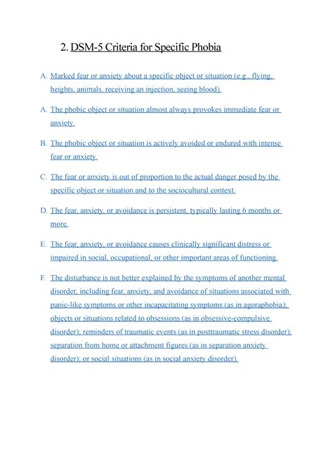 Chapter Dsm Criteria For Specific Phobia Dsm Criteria For