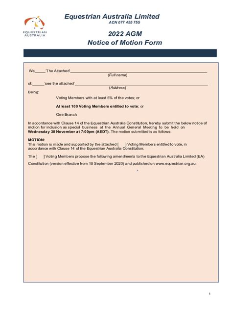 Fillable Online Formal Notification Of AGM And Notice Of Motion Fax