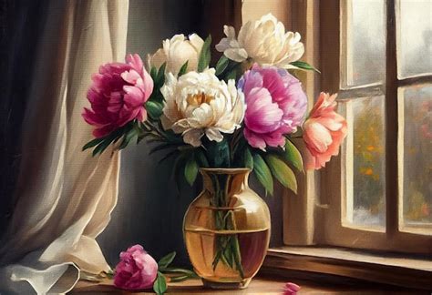 Premium Ai Image Bouquet Of Flowers In A Vase Still Life Painting