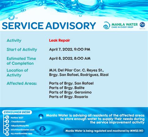 Manila Water On Twitter Service Advisory Extension Of On Going