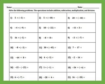 Bundle For All Operations On Integers Crossword Puzzle Practice Worksheet