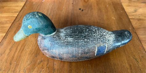 Vintage Antique Victor Wooden Mallard Drake Duck Decoy Glass Eye