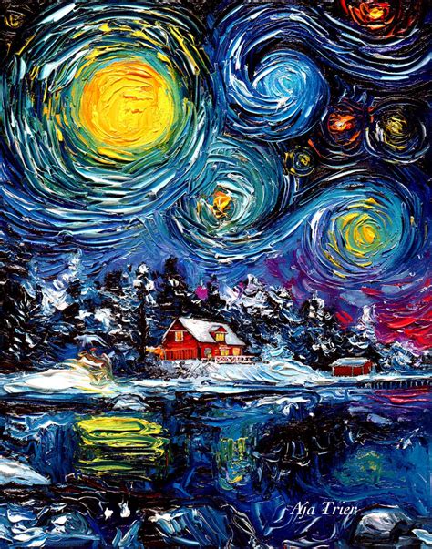 Winter Wonderland Starry Night Winter Landscape Print by Aja Choose ...