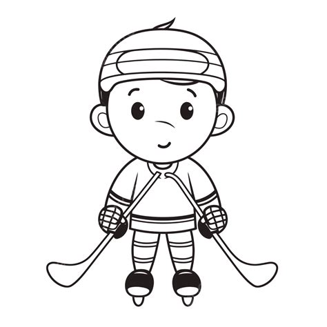 Dessin De Coloriage Animé Dun Joueur Hockey Garçon Croquis Vecteur Png