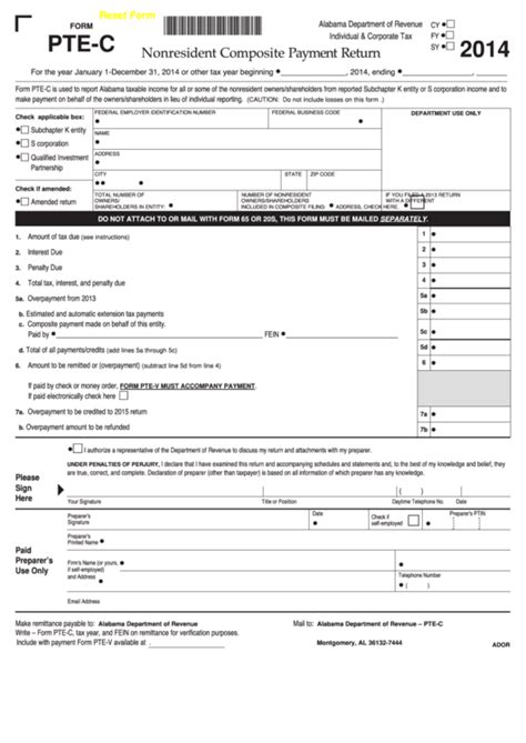 Fillable Form Pte C Alabama Nonresident Composite Payment Return