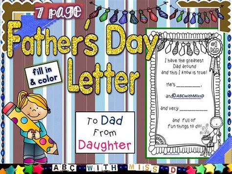 Father S Day Letters From Daughter Writing And Coloring Etsy