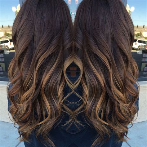 Dark Brown With Balyage Highlights Long Hair Styles Dark Caramel