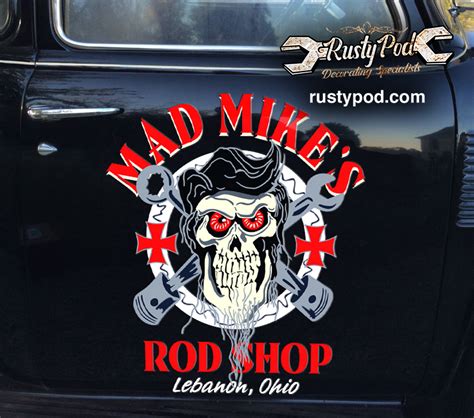 Personalized Iron Cross And Skull Hot Rod Vinyl Sticker Rustypod Store
