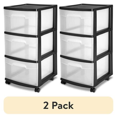 2 Pack Sterilite 3 Drawer Plastic Cart Black With Clear Drawers