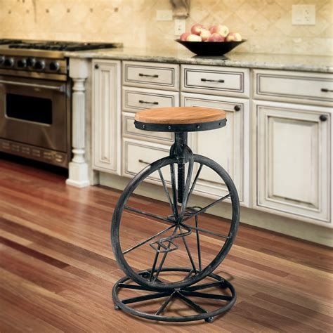 Home Loft Concepts Raylene Bicycle Wheel Adjustable Height Bar Stool