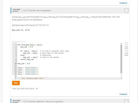 Solved Feedback Challenge Activity 4 3 2 Function Call In