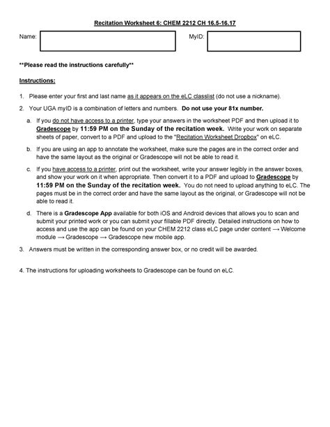 CHEM 2212 R6 Recitation 6 Recitation Worksheet 6 CHEM 2212 CH 16