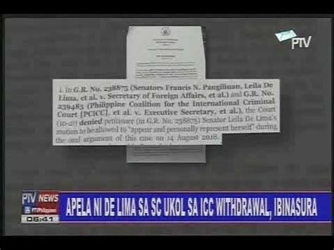 Apela Ni De Lima Sa Sc Ukol Sa Icc Withdrawal Ibinasura Youtube