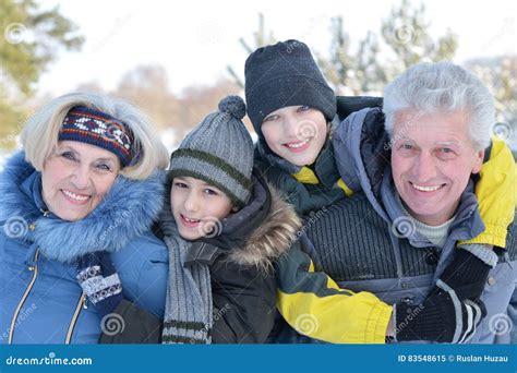 Grandparents with Gransons Outdoors Stock Image - Image of gaiety, children: 83548615