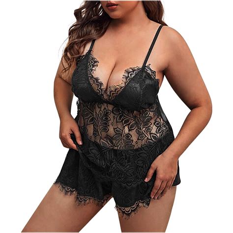 Tuwabeii Plus Size Lingerie For Women Fashion Sling Soild Lace