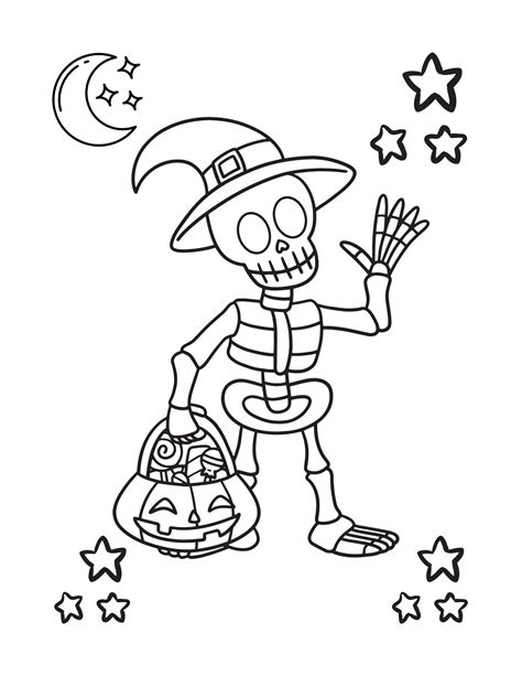 Cute Skeleton Halloween Coloring Page-instant Download - Etsy