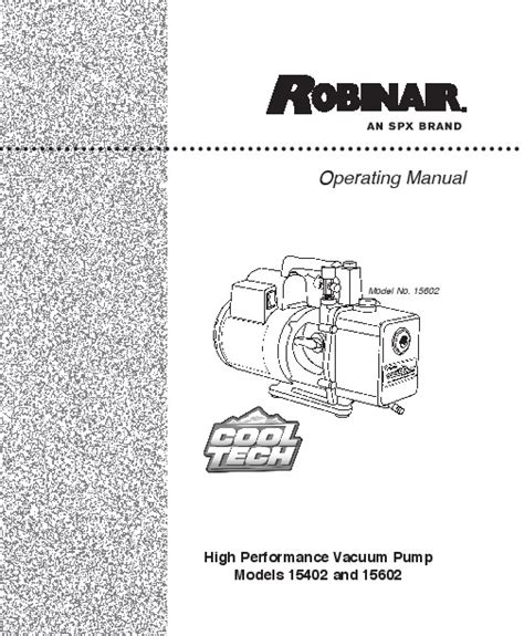 Robinair Spx High Performance Vacuum Pump Models Cooltech