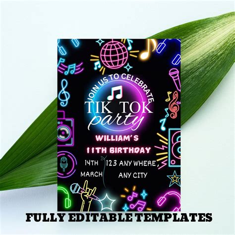 Tiktok Birthday Invitation Tik Tok Invite Printable Editable Party