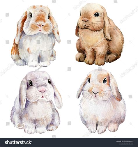 Set Watercolor Bunnies On Isolated White Stock Illustration 2184040093 ...