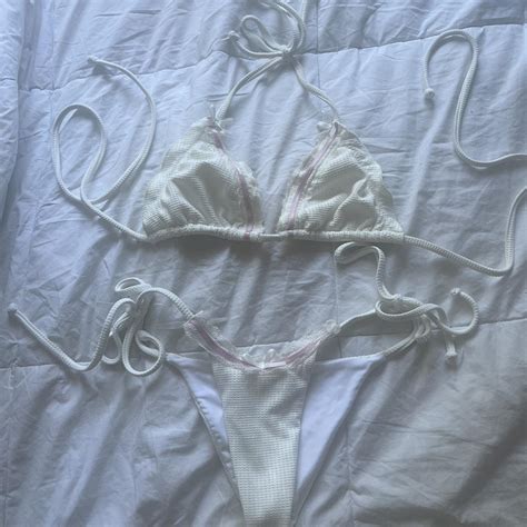 Frankies Bikinis White Ribbed Bikini Tie Sides Top Depop