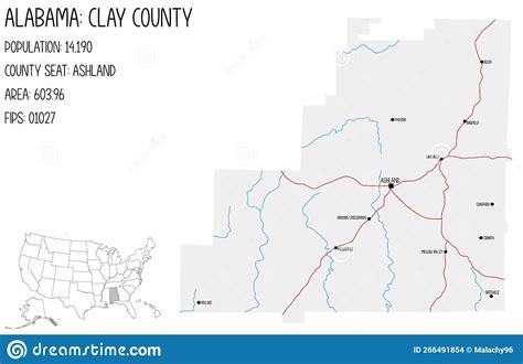 Map of Clay County in Alabama, USA. Stock Vector - Illustration of ...