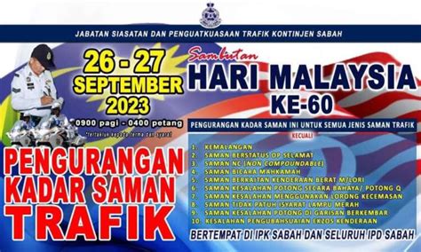 Polis Sabah Beri 50 Diskaun Saman Trafik Pada 26 27 September 2023 Di