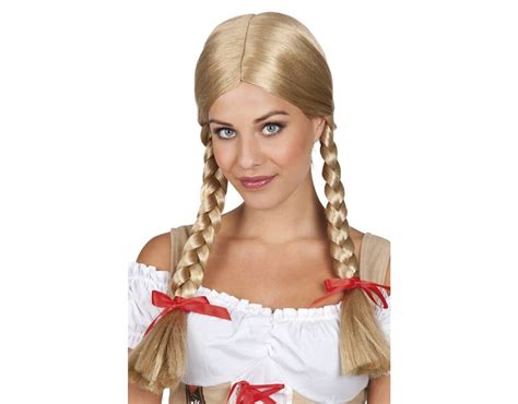 Blonde Perücke mit Zöpfen und Schleifen Partywinkel