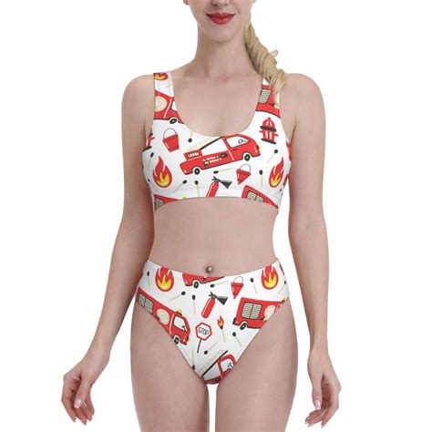 Haiem Fire Truck Women S High Waisted Bikini Set Two Piece Bathing