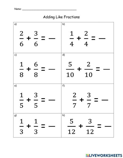 Addition Of Like Fractions Worksheet Live Worksheets Worksheets Library