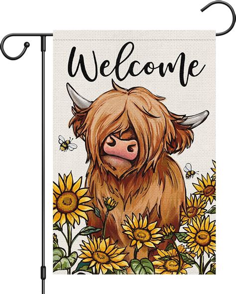 Amazon Heyfibro Welcome Spring Summer Garden Flag Highland Cow