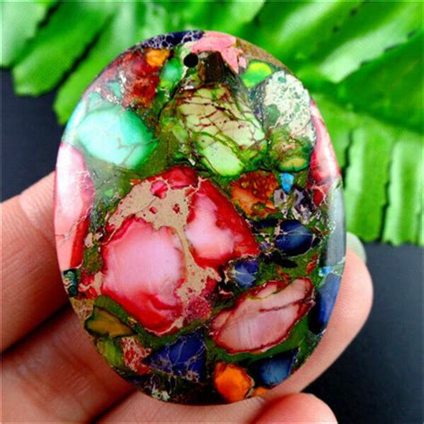 Charming Rainbow Sea Sediment Jasper Pyrite Oval Pendant Bead L