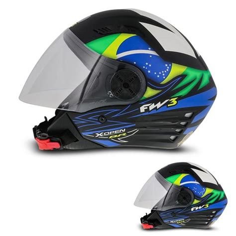 Capacete Aberto Fw X Open Brasil Fosco Brilhante Viseira Cristal