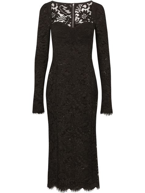 Dolce And Gabbana Scallop Hem Lace Midi Dress Black Farfetch Ao