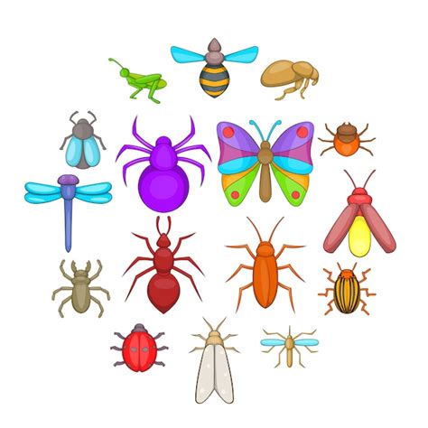 Conjunto De Iconos De Insectos Estilo De Dibujos Animados Vector Premium