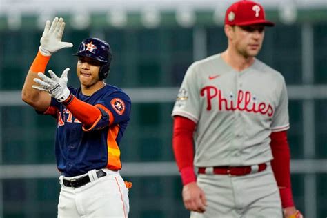 Astros burst ahead, beat Phillies 5-2, tie World Series 1-1 - WHYY