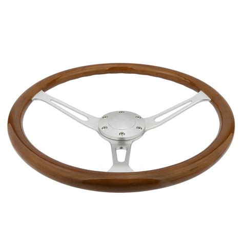 380mm Classic Steering Wheel Wood For Classic Antique Cars Real Wooden Grain Aluminum Spoke ...