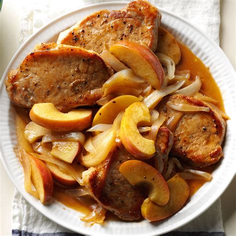 Skillet Pork Chops With Apples Onion Recipe Taste Of Home